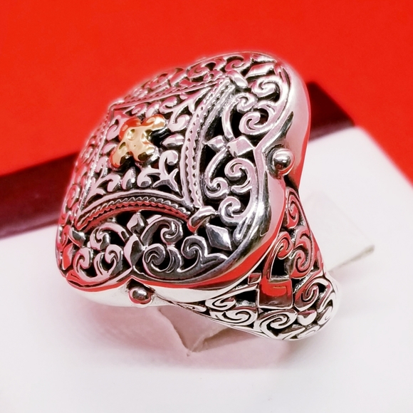STERLING SILVER GOLD ACCENT ORNATE COCKTAIL RING - Picture 2 of 6